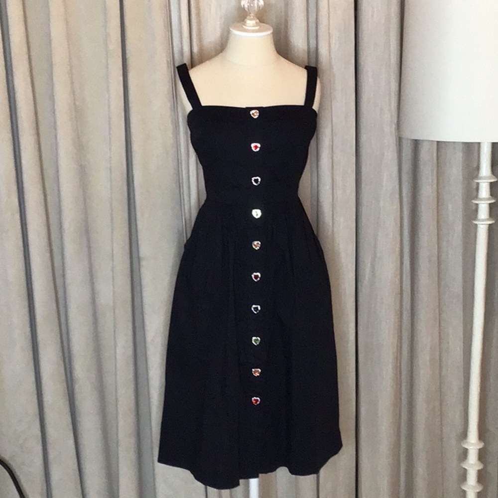 HVN Cotton Dress with Crystal Buttons